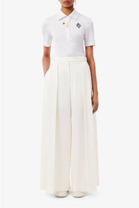 Pantalon plissé taille haute en laine mélangée - Blanc