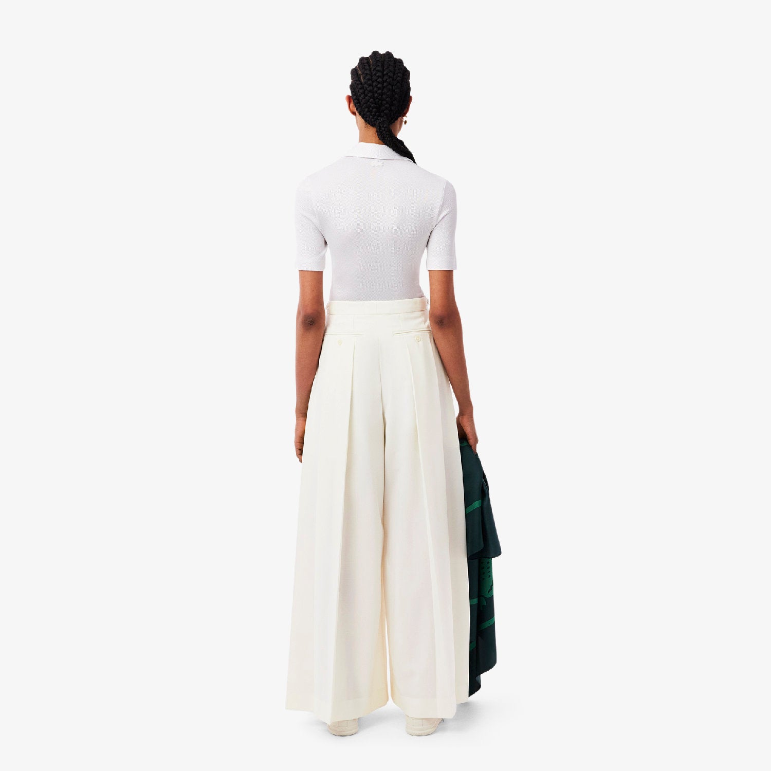 Pantalon plissé taille haute en laine mélangée - Blanc