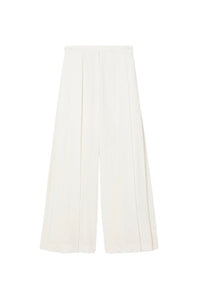 Pantalon plissé taille haute en laine mélangée - Blanc