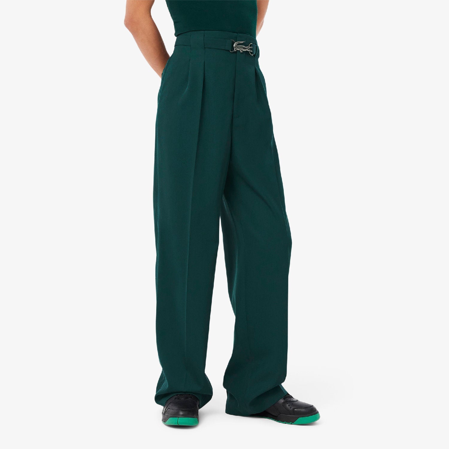 Pantalon à pinces en laine mélangée - Sinople
