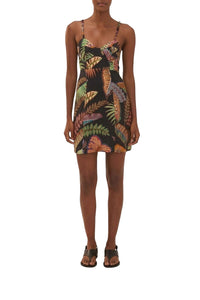 Cool Foliage short linen dress - Black