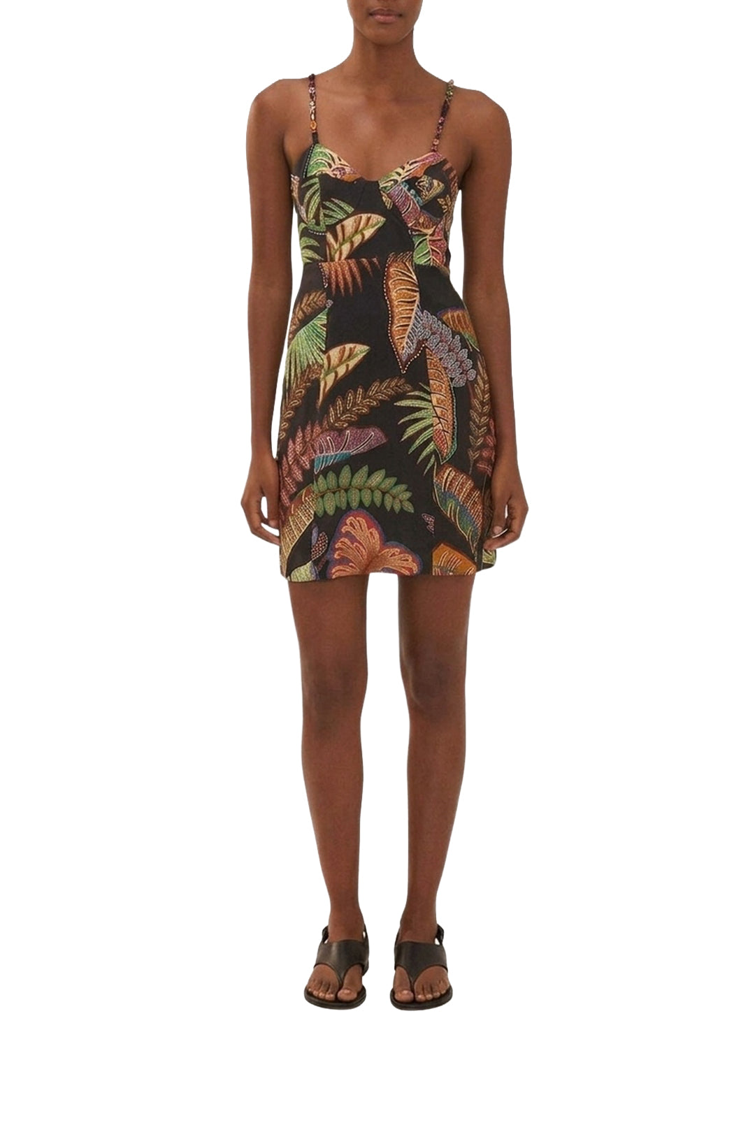 Cool Foliage short linen dress - Black