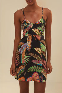 MEDIA OFF LINE_Robe courte Cool Foliage en lin - Noir