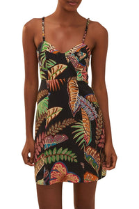 MEDIA OFF LINE_Robe courte Cool Foliage en lin - Noir