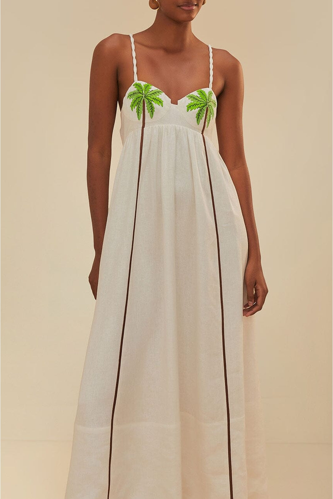 Robe longue brodée Coconut Tree en lin - Blanc