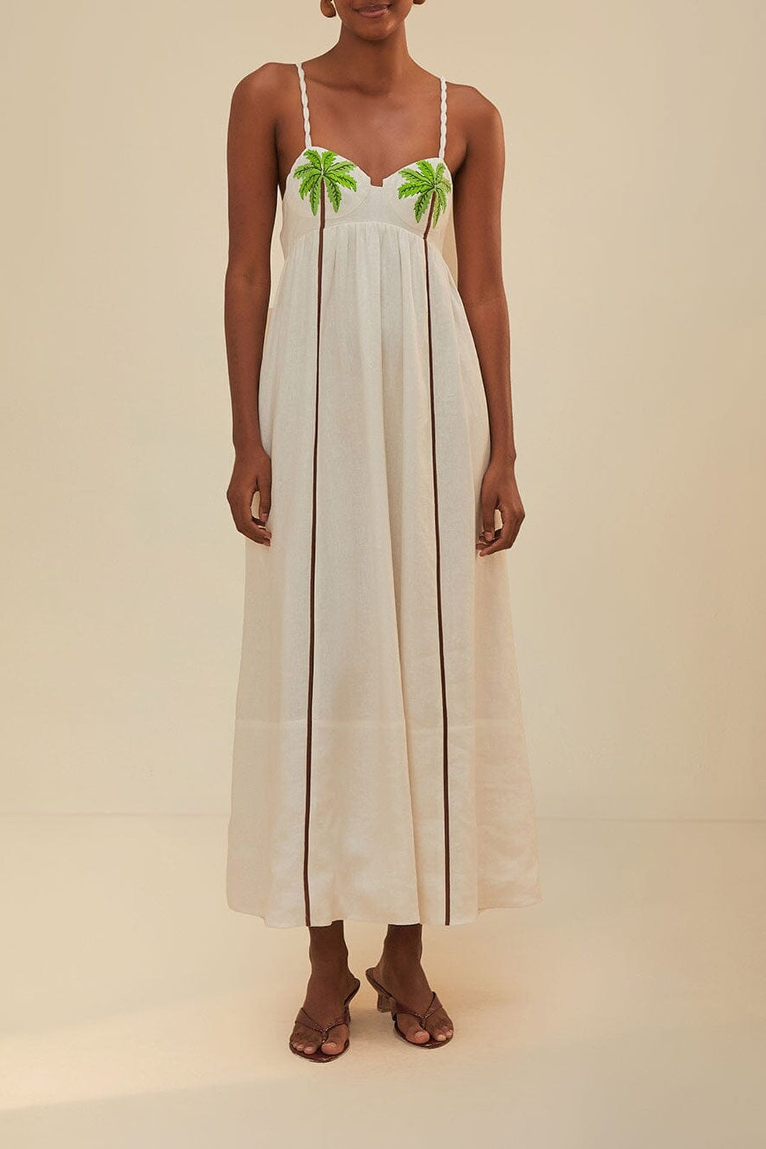 Robe longue brodée Coconut Tree en lin - Blanc