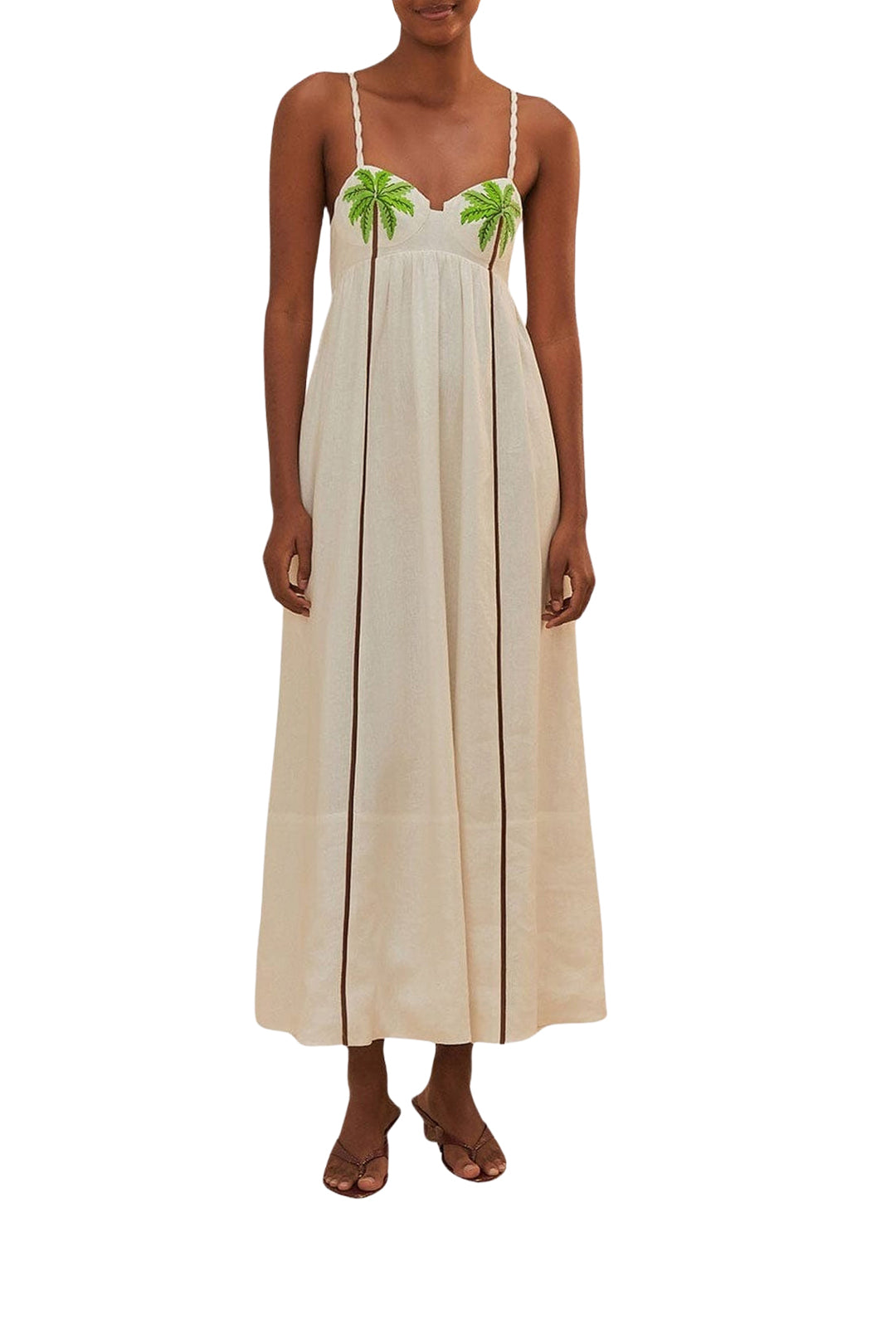 Robe longue brodée Coconut Tree en lin - Blanc