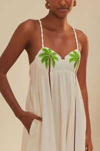 Robe longue brodée Coconut Tree en lin - Blanc
