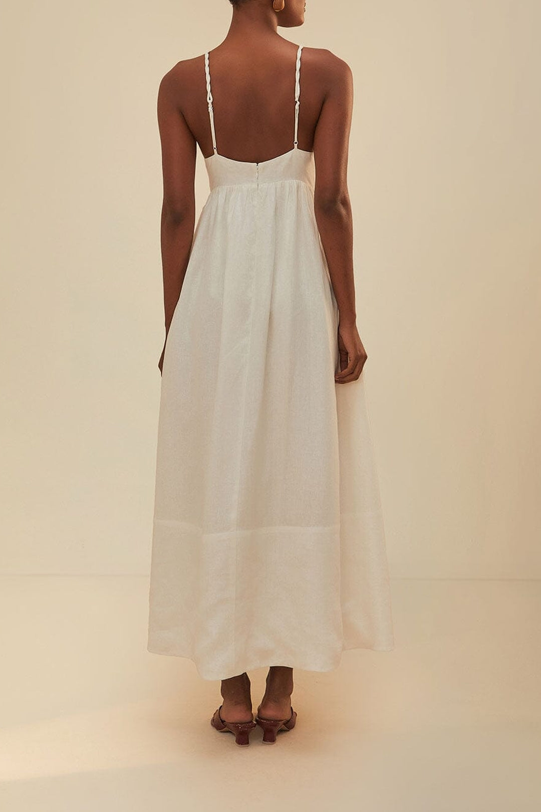 Robe longue brodée Coconut Tree en lin - Blanc