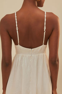 Robe longue brodée Coconut Tree en lin - Blanc