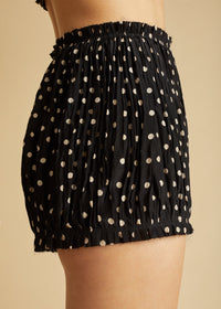 Hilary short in silk - Black & Creme Mini Dot