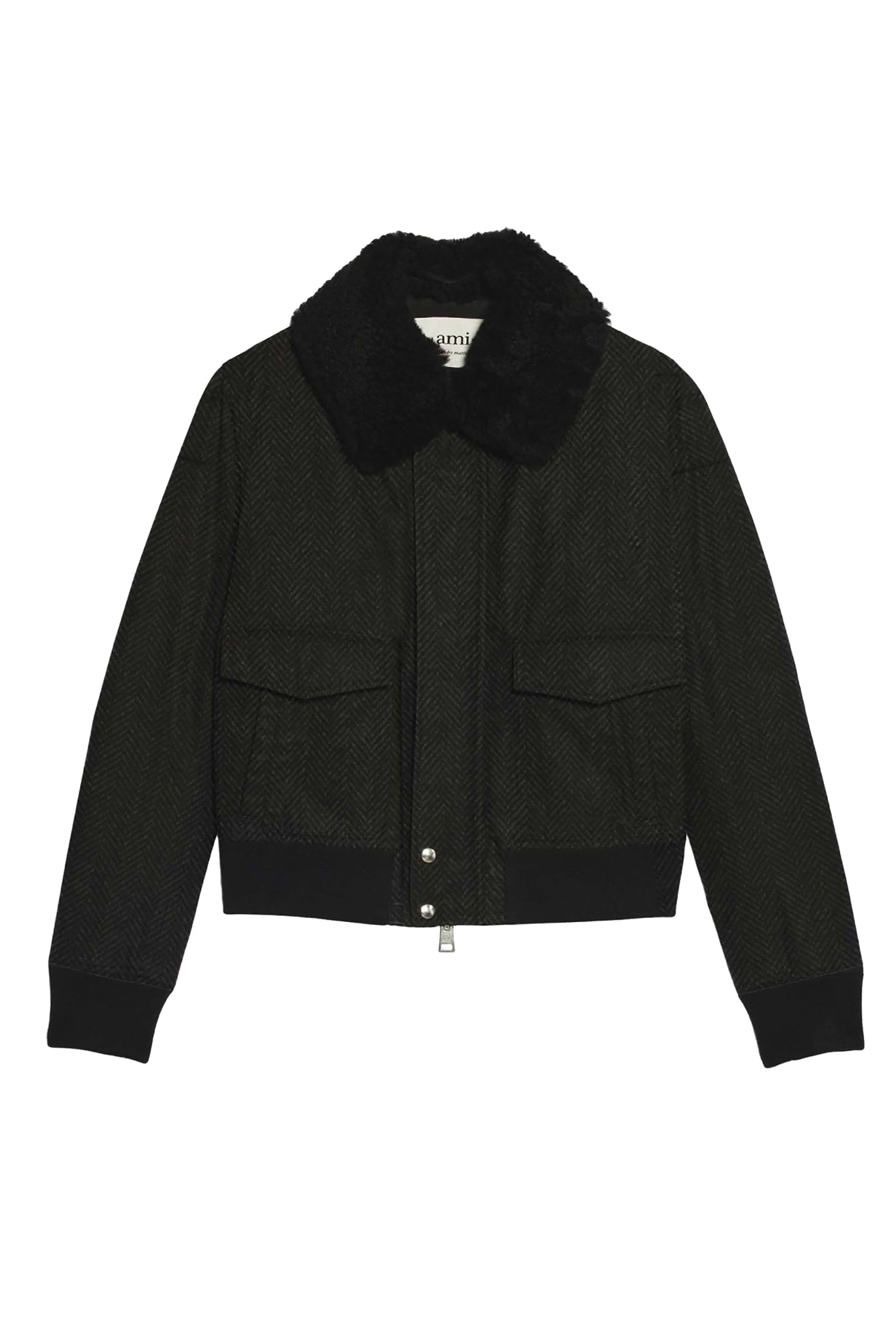 Veste courte à poches plaquées en laine - Grey