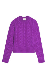 Pull col rond à torsades en laine - Purple