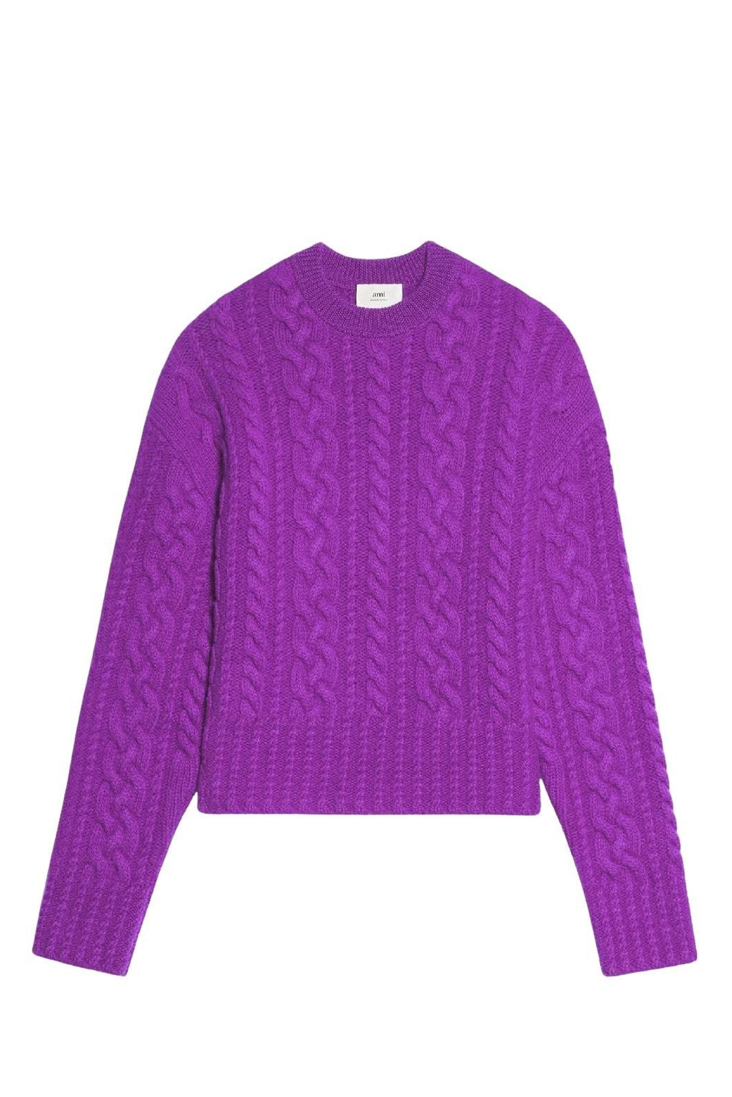 Pull col rond à torsades en laine - Purple