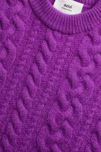 Pull col rond à torsades en laine - Purple