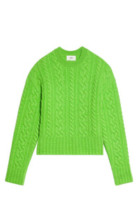 Pull col rond à torsades en laine - Green