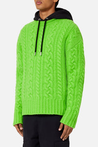 Pull col rond à torsades en laine - Green