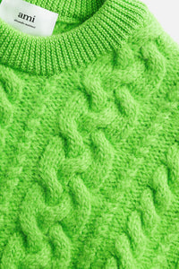 Pull col rond à torsades en laine - Green