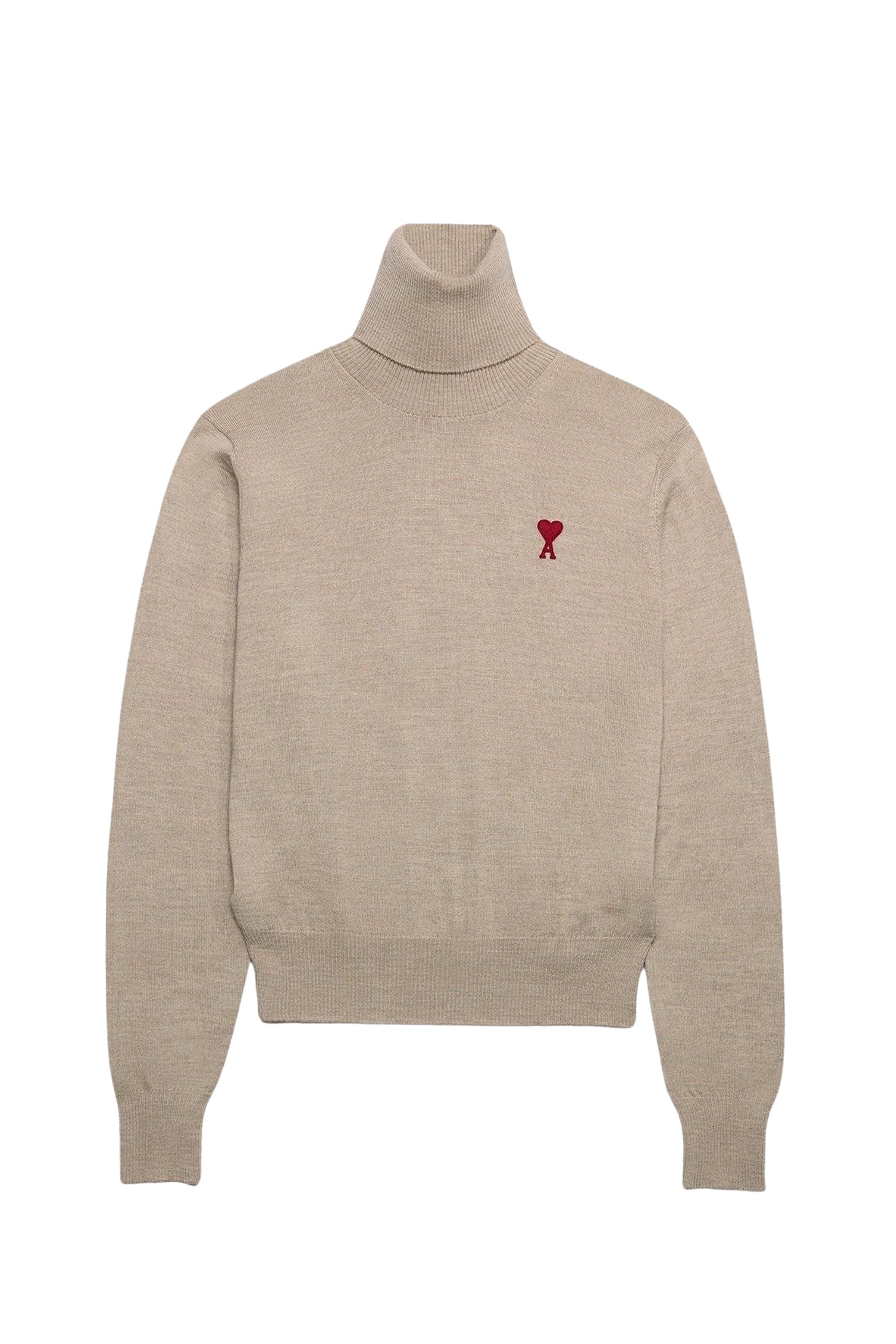 Pull col roulé avec broderie Ami de Cœur en laine - Champagne