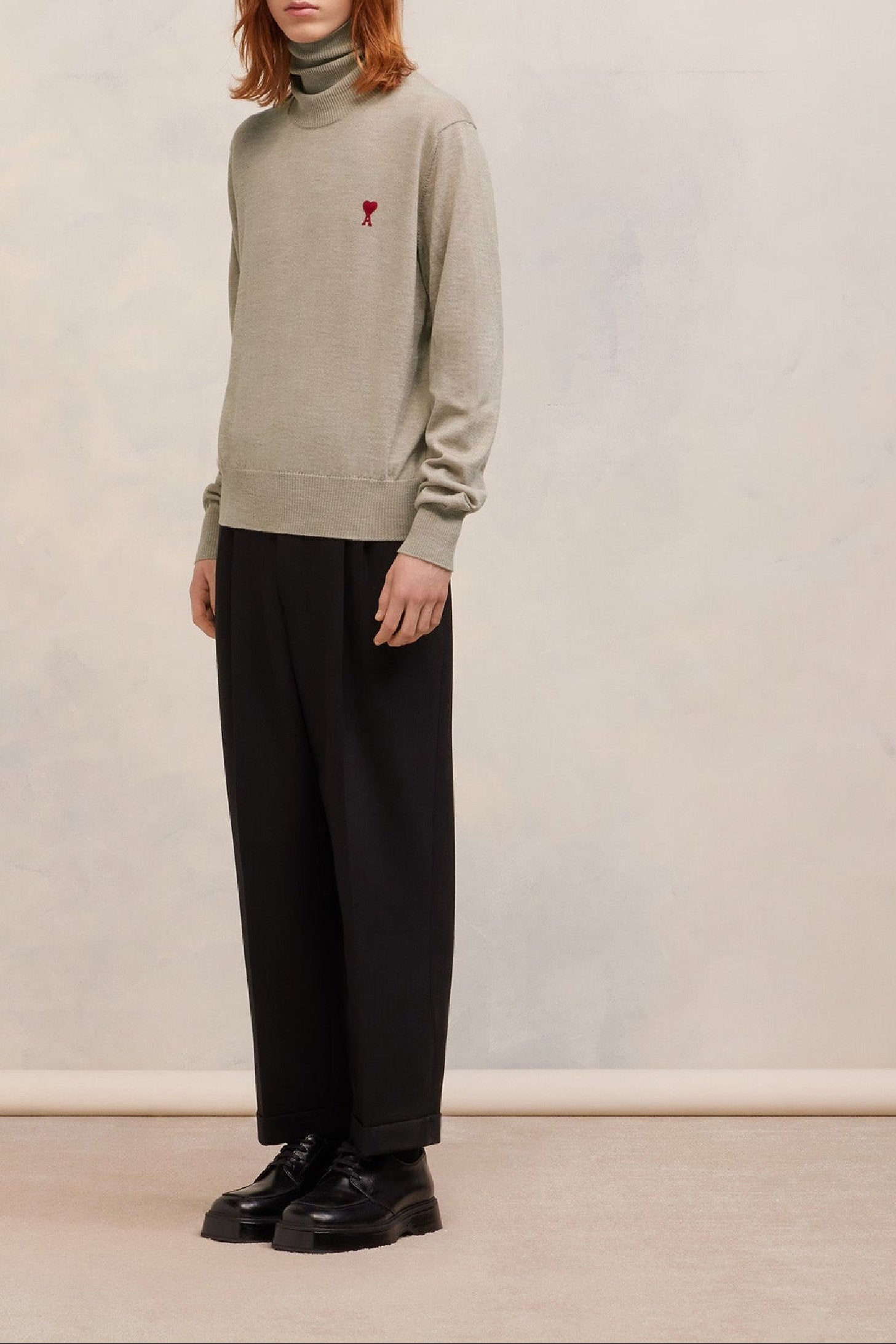 Pull col roulé avec broderie Ami de Cœur en laine - Champagne