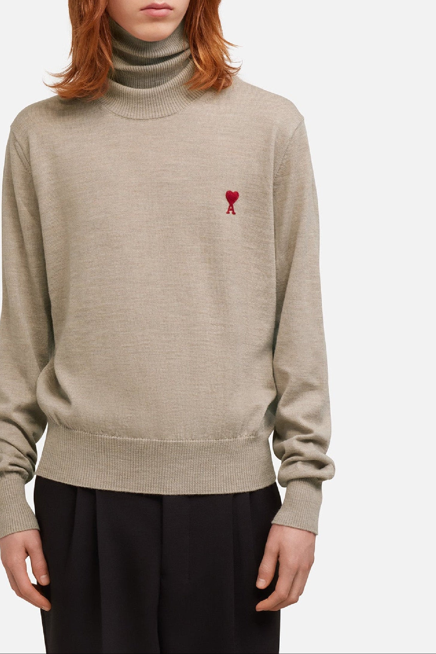 Pull col roulé avec broderie Ami de Cœur en laine - Champagne