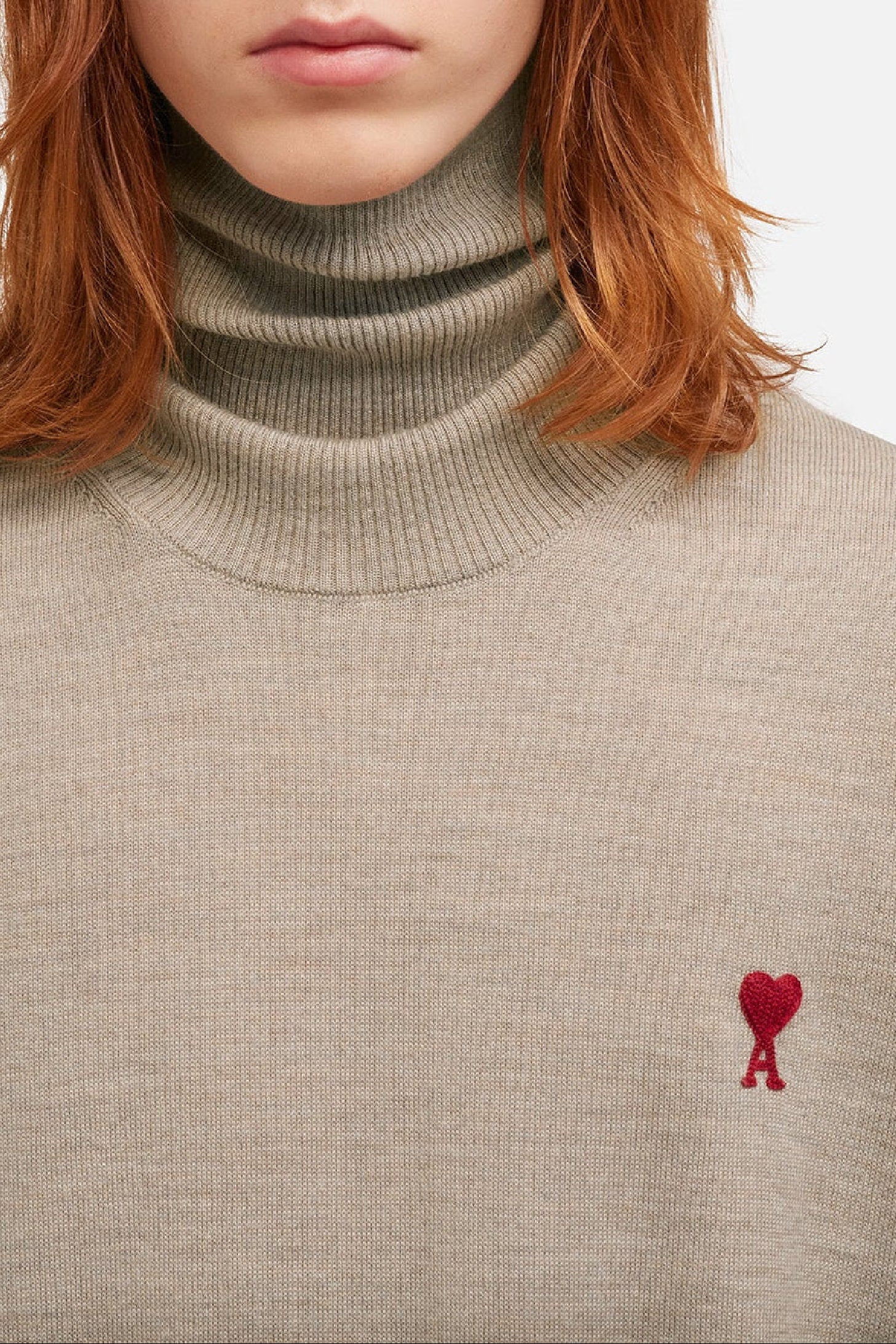 Pull col roulé avec broderie Ami de Cœur en laine - Champagne