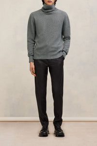 Pull col roulé à broderie Ami de Cœur en cachemire - Heather Grey