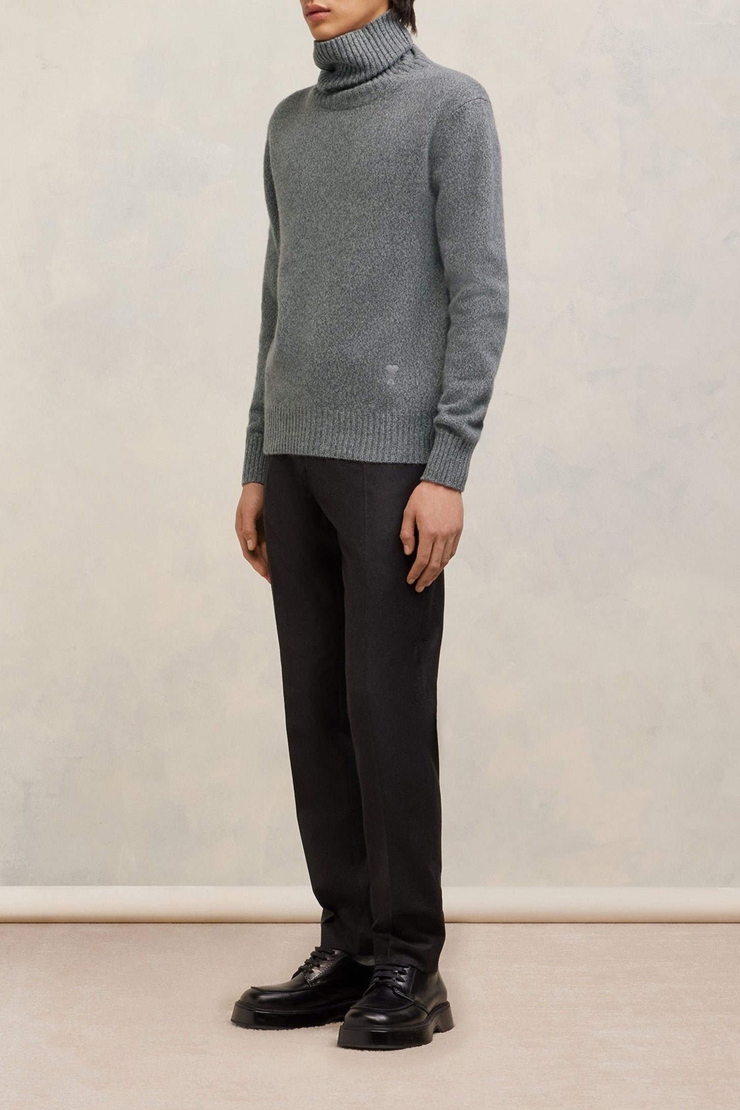 Pull col roulé à broderie Ami de Cœur en cachemire - Heather Grey