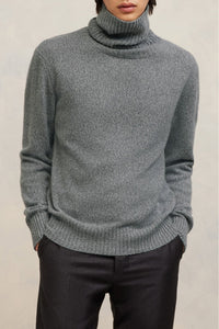 Pull col roulé à broderie Ami de Cœur en cachemire - Heather Grey