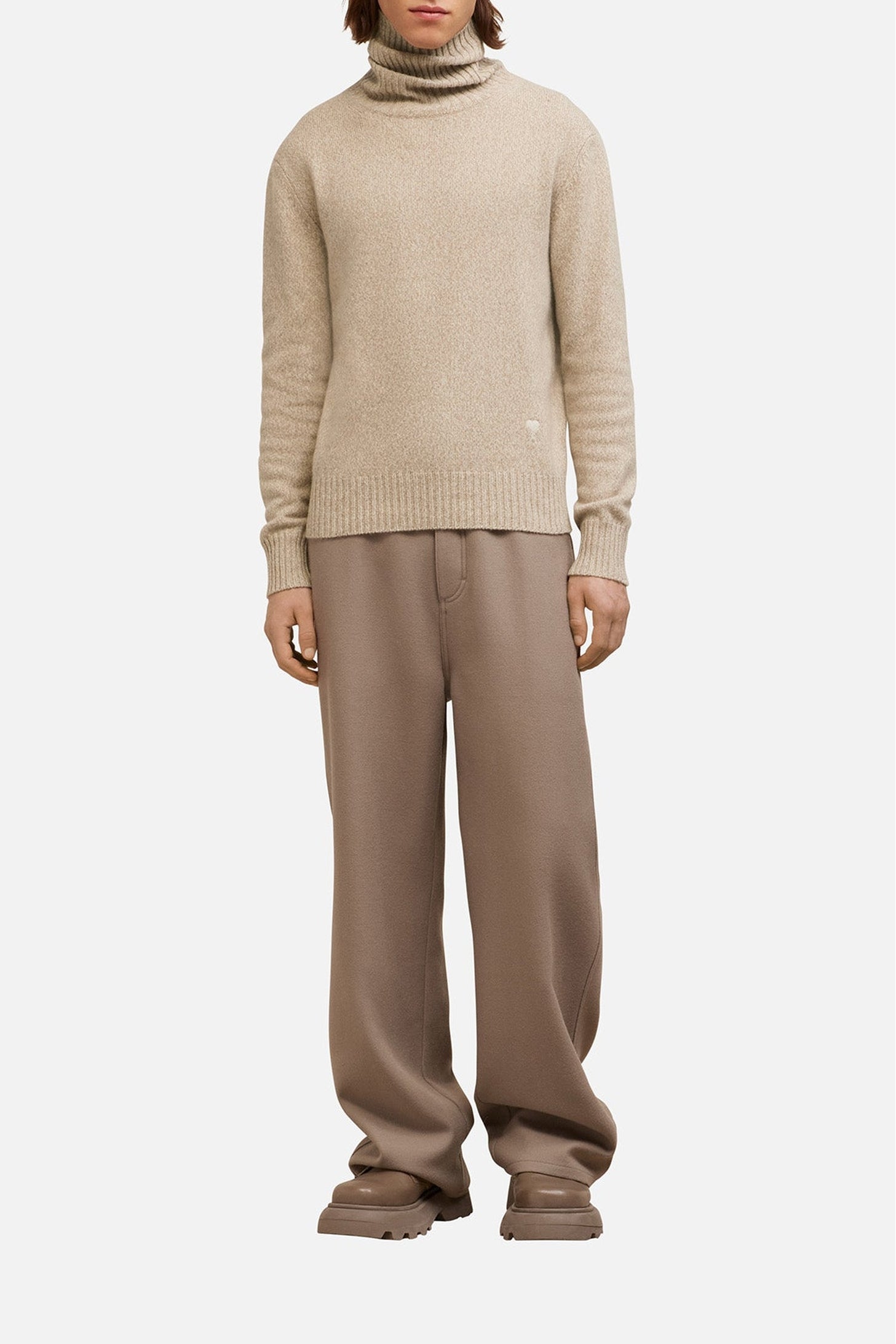 Ami de Coeur cashmere turtleneck jumper with embroidery - Champagne