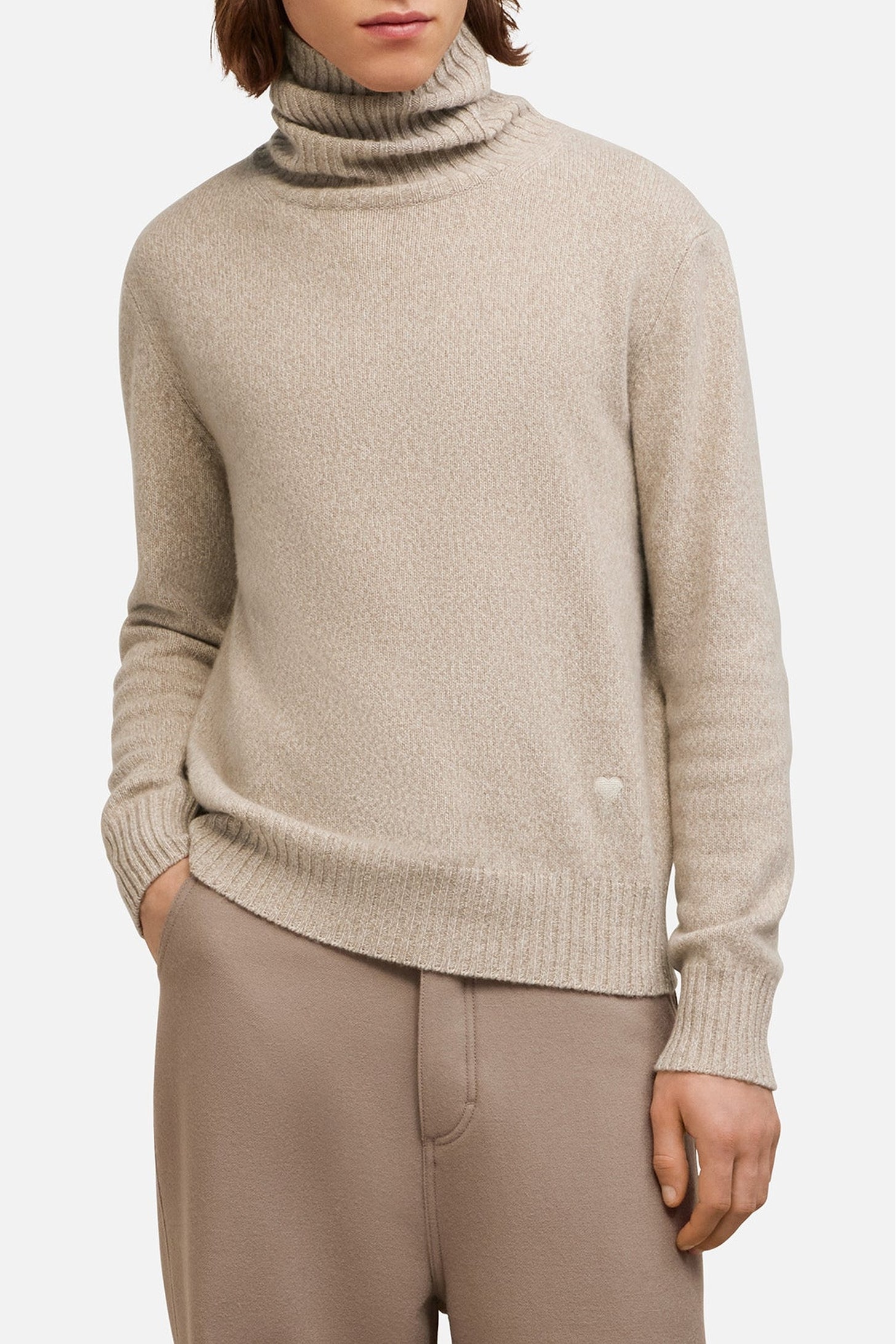 Ami de Coeur cashmere turtleneck jumper with embroidery - Champagne