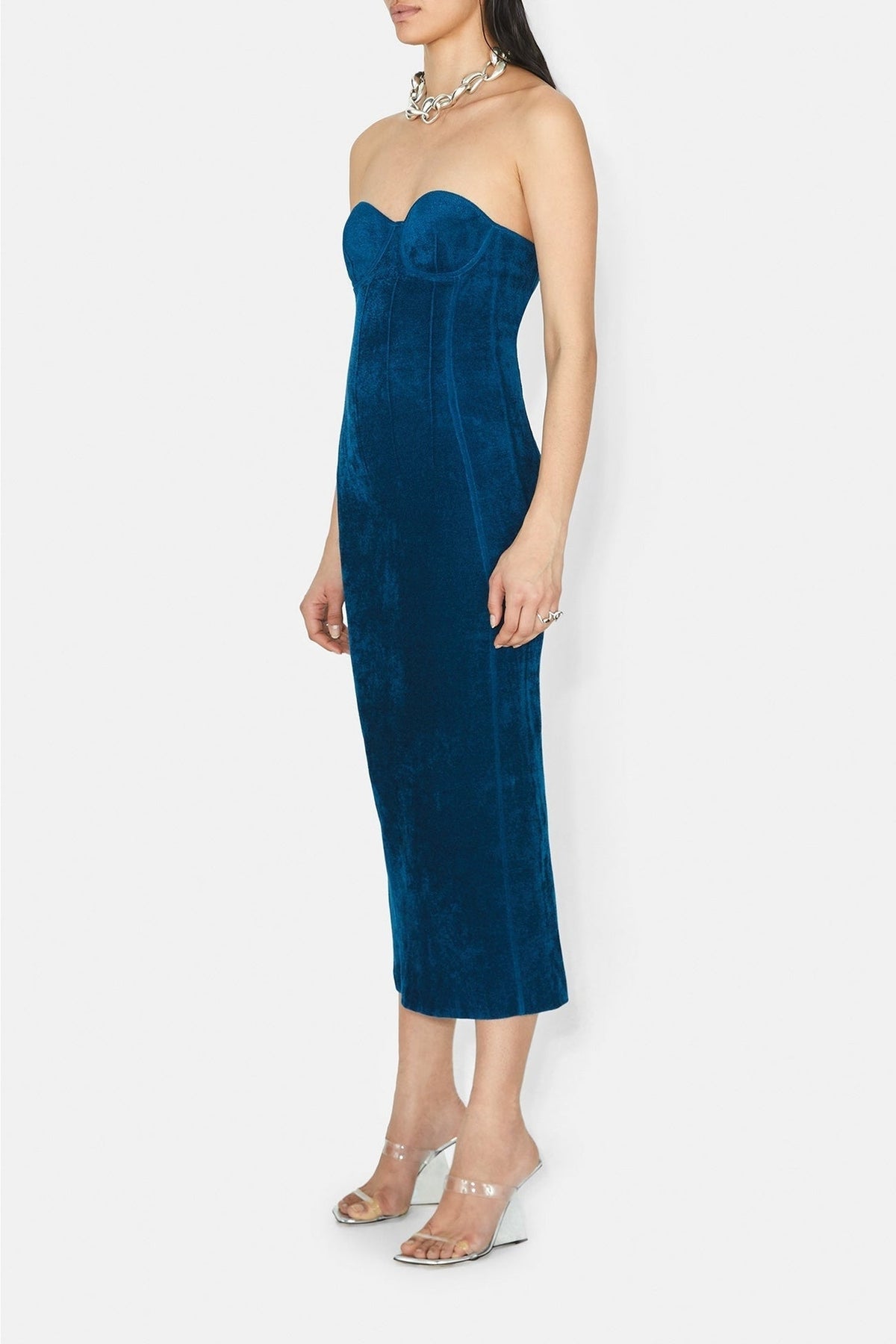 Titania Velvet Bustier Dress - Peacock
