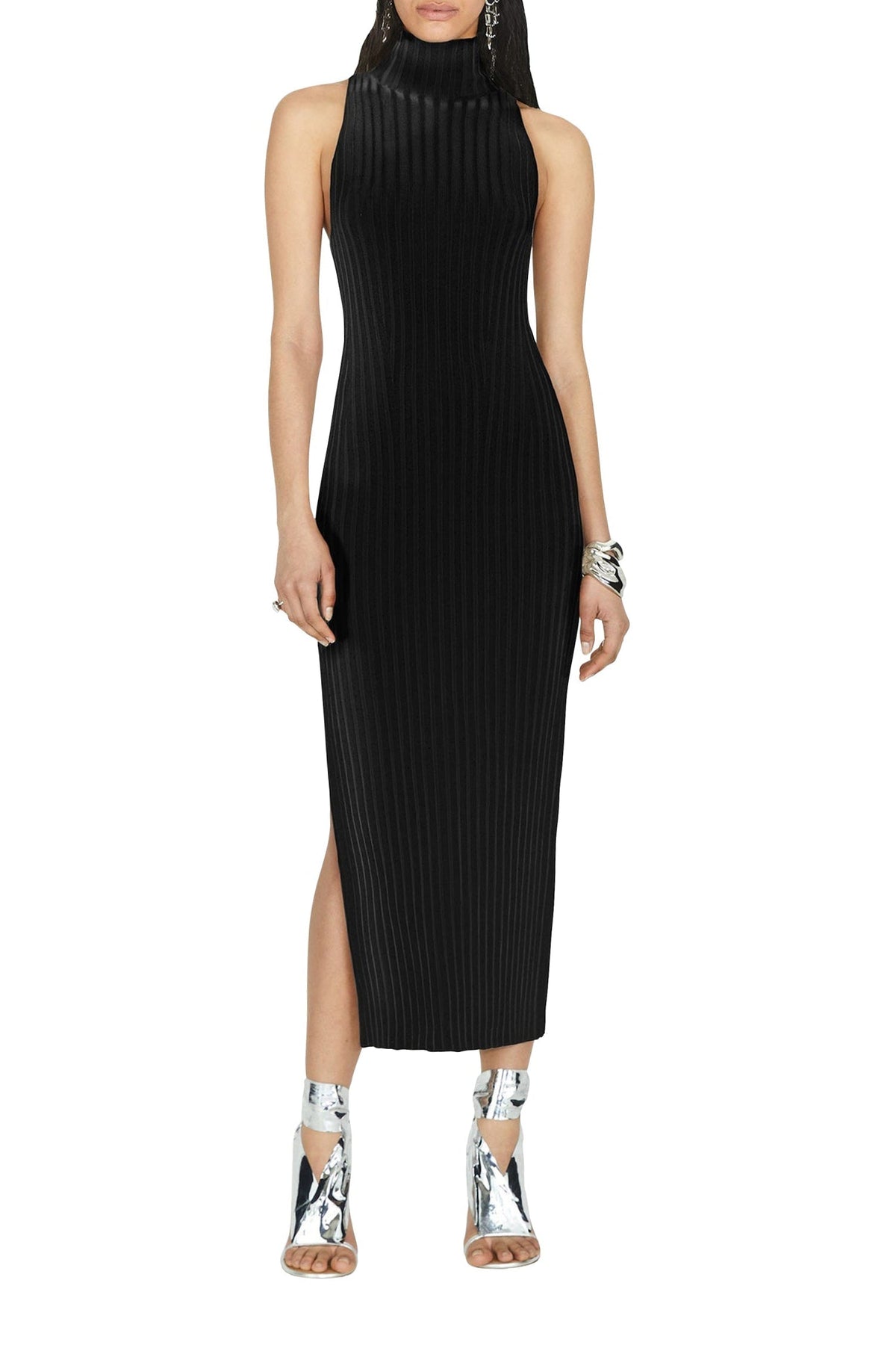 Metallic Rhea Turtleneck Dress - Black