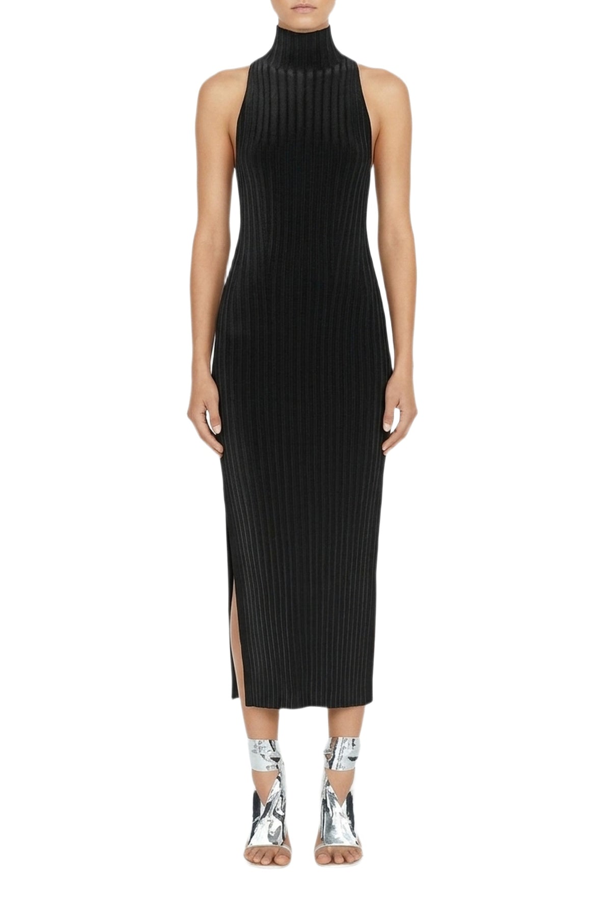 Metallic Rhea Turtleneck Dress - Black