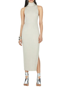 Metallic Rhea Turtleneck Dress - Oyster