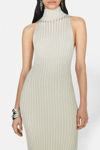 Metallic Rhea Turtleneck Dress - Oyster