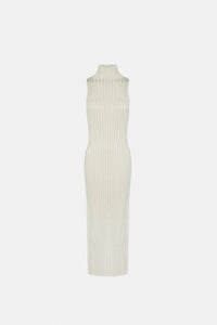 Metallic Rhea Turtleneck Dress - Oyster