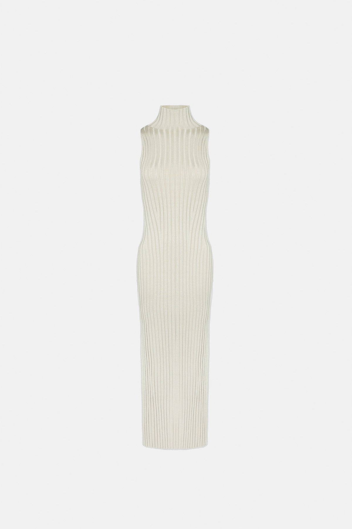Metallic Rhea Turtleneck Dress - Oyster