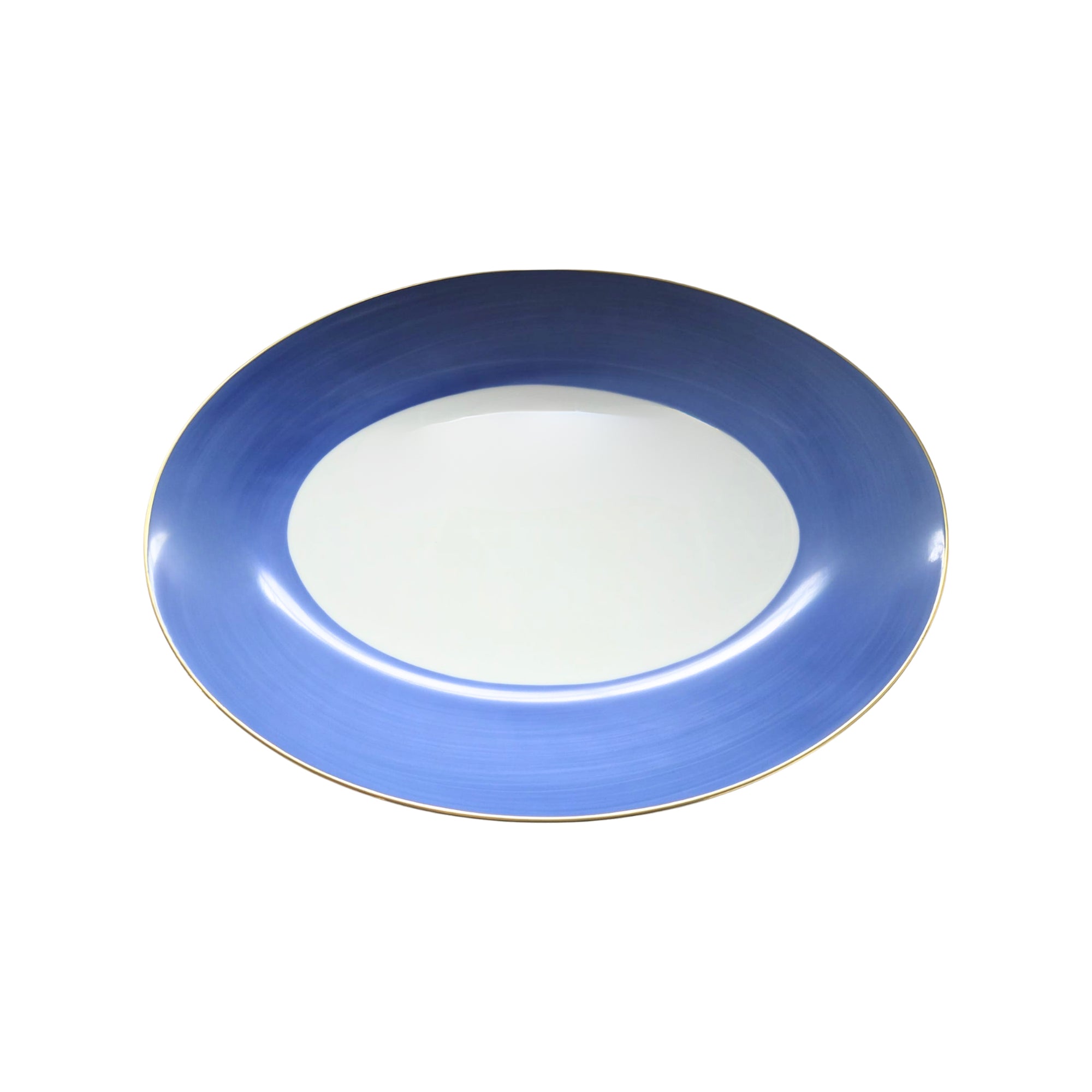 Plat ovale Lexington Filet d'or en porcelaine - Azur