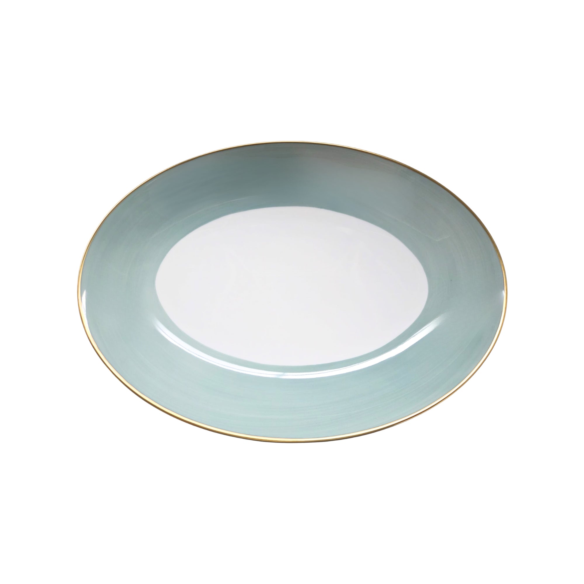 Plat ovale Lexington Filet d'or en porcelaine - Celadon