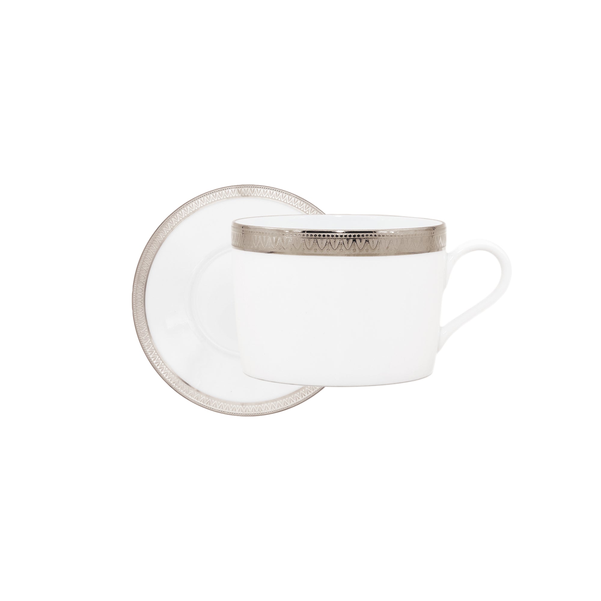 Tasse et soucoupe à déjeuner Malmaison en porcelaine - Platine