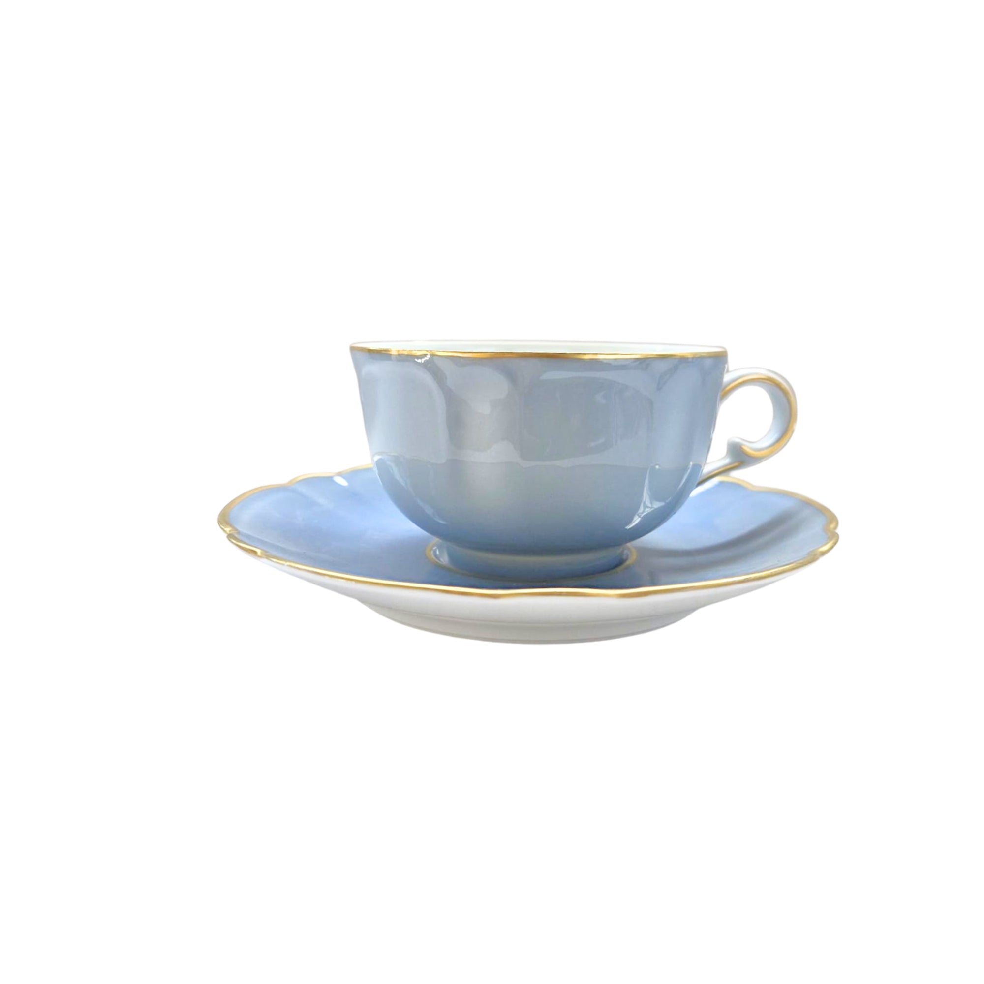Tasse et soucoupe à thé Yvonne Filet d'or en porcelaine - Lavande