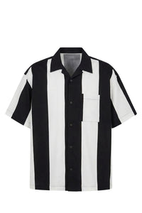 Chemise col requin avec étiquette Ami en satin - Black & Off White