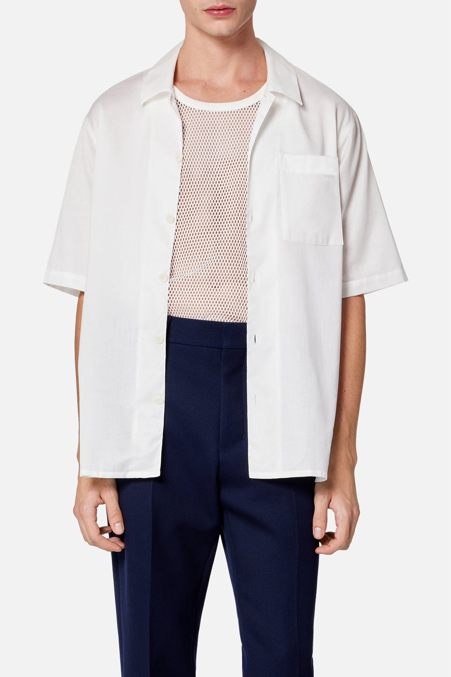 Chemise col requin en coton - Natural White