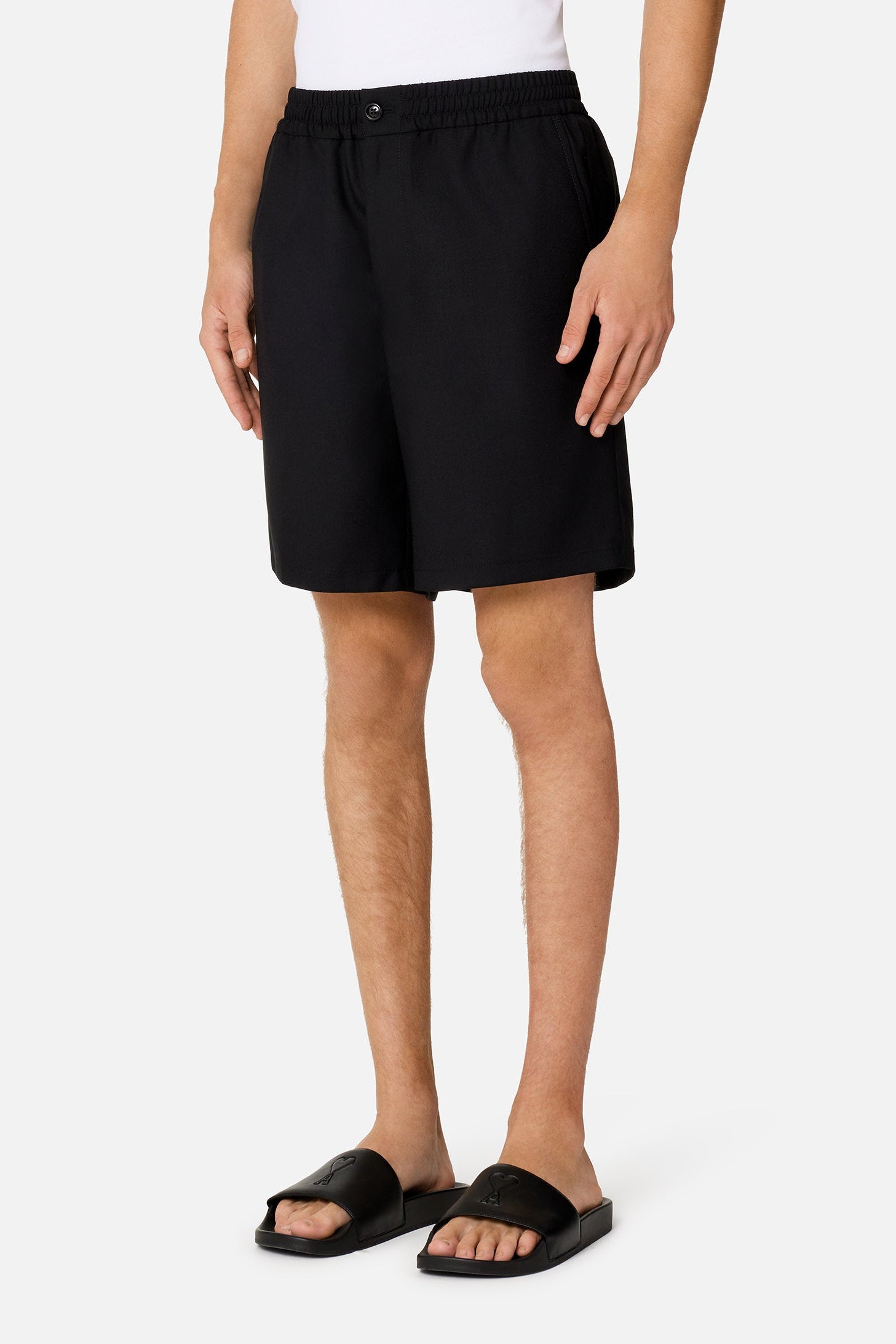 Short taille élastiquée en laine - Black