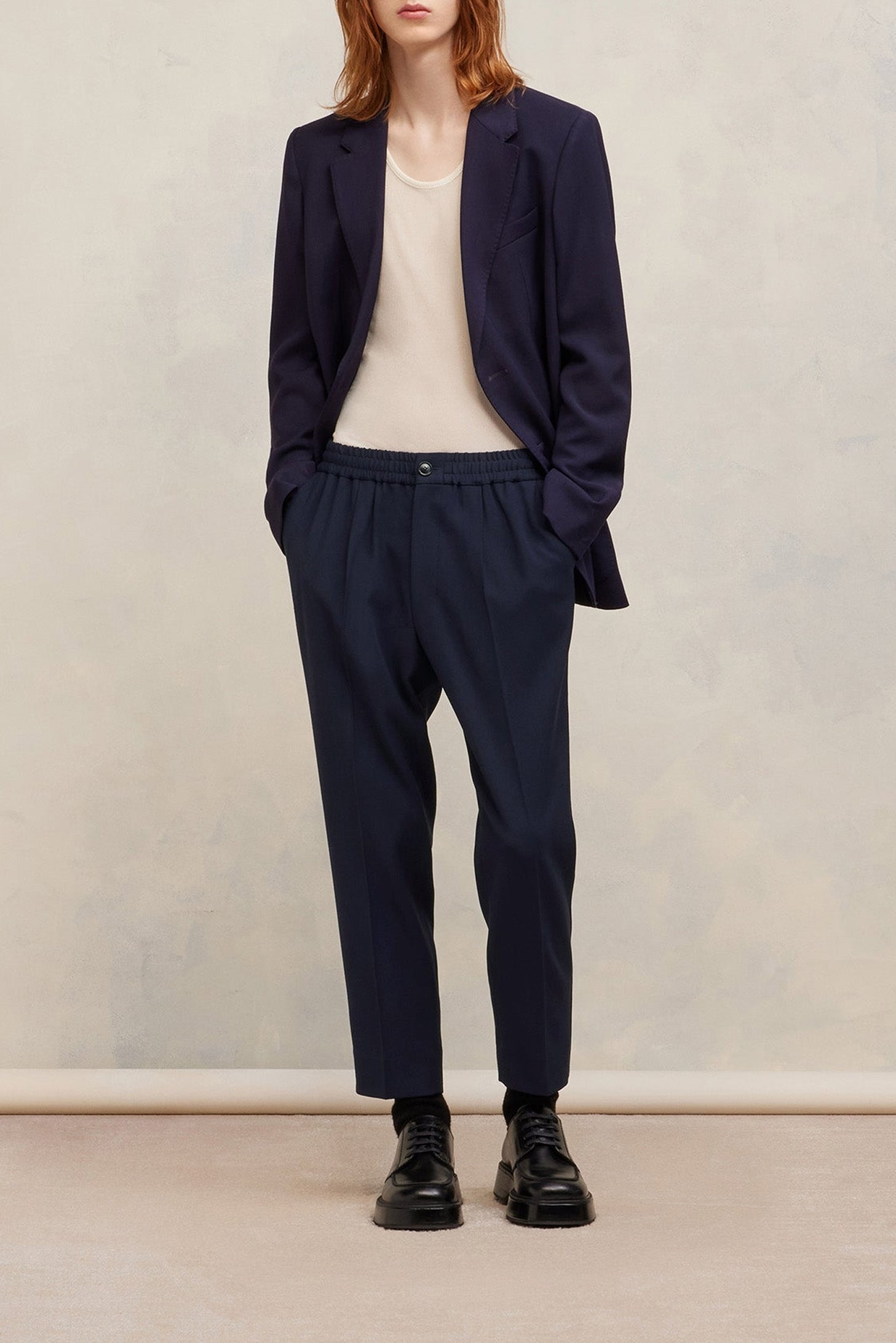 Pantalon court taille élastiquée en laine - Night Blue