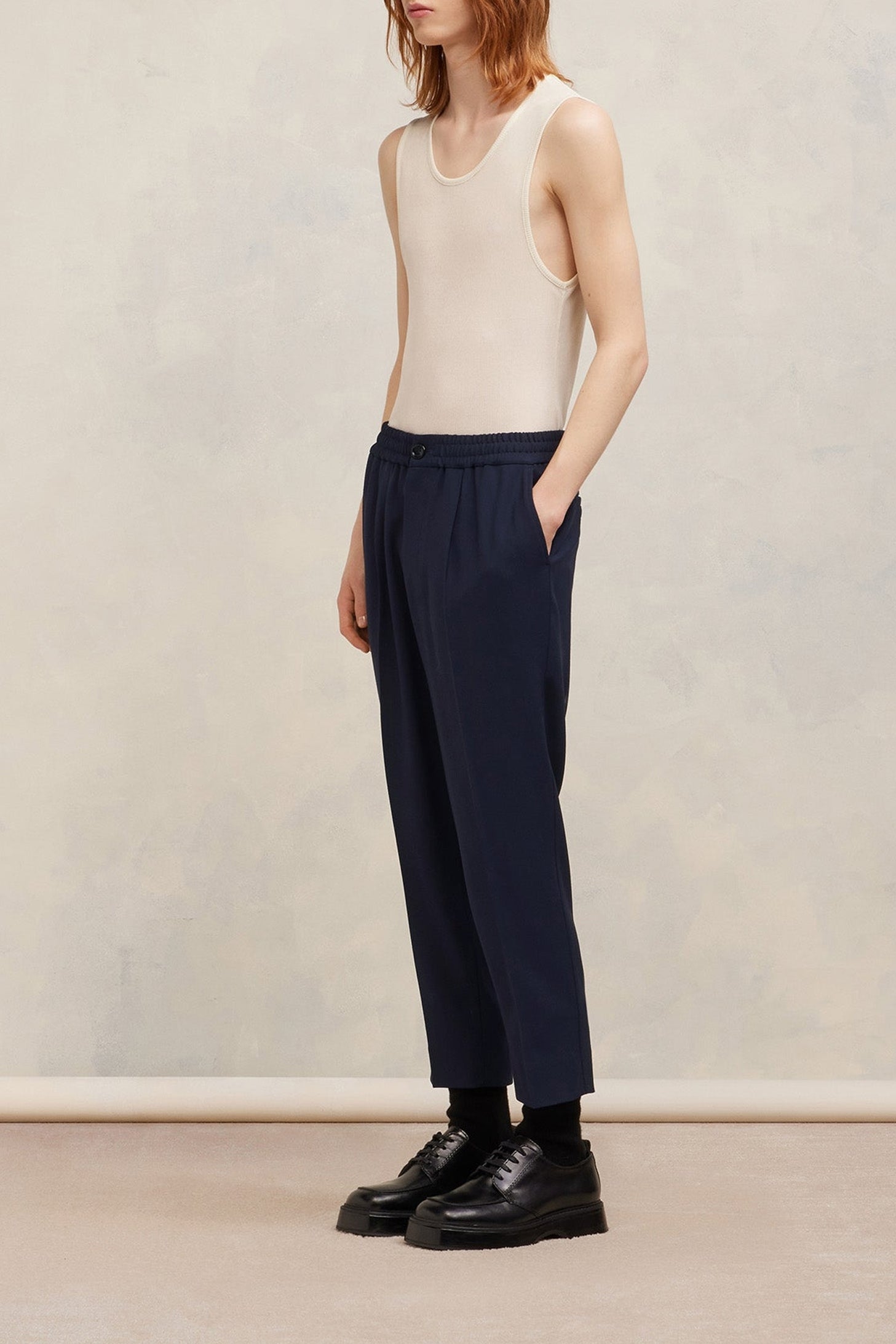 Pantalon court taille élastiquée en laine - Night Blue