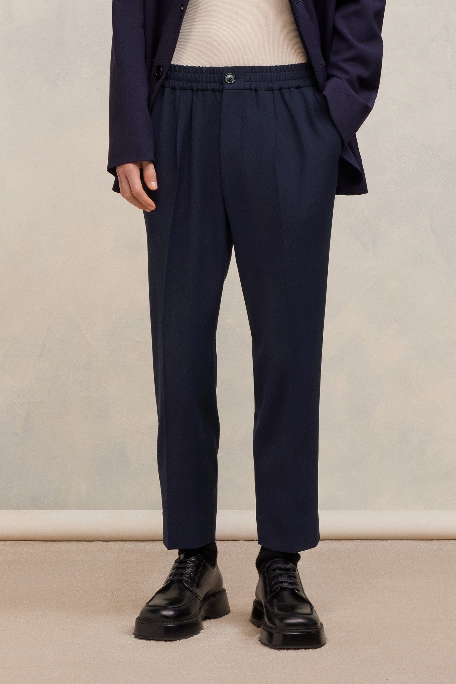 Pantalon court taille élastiquée en laine - Night Blue