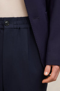 Pantalon court taille élastiquée en laine - Night Blue