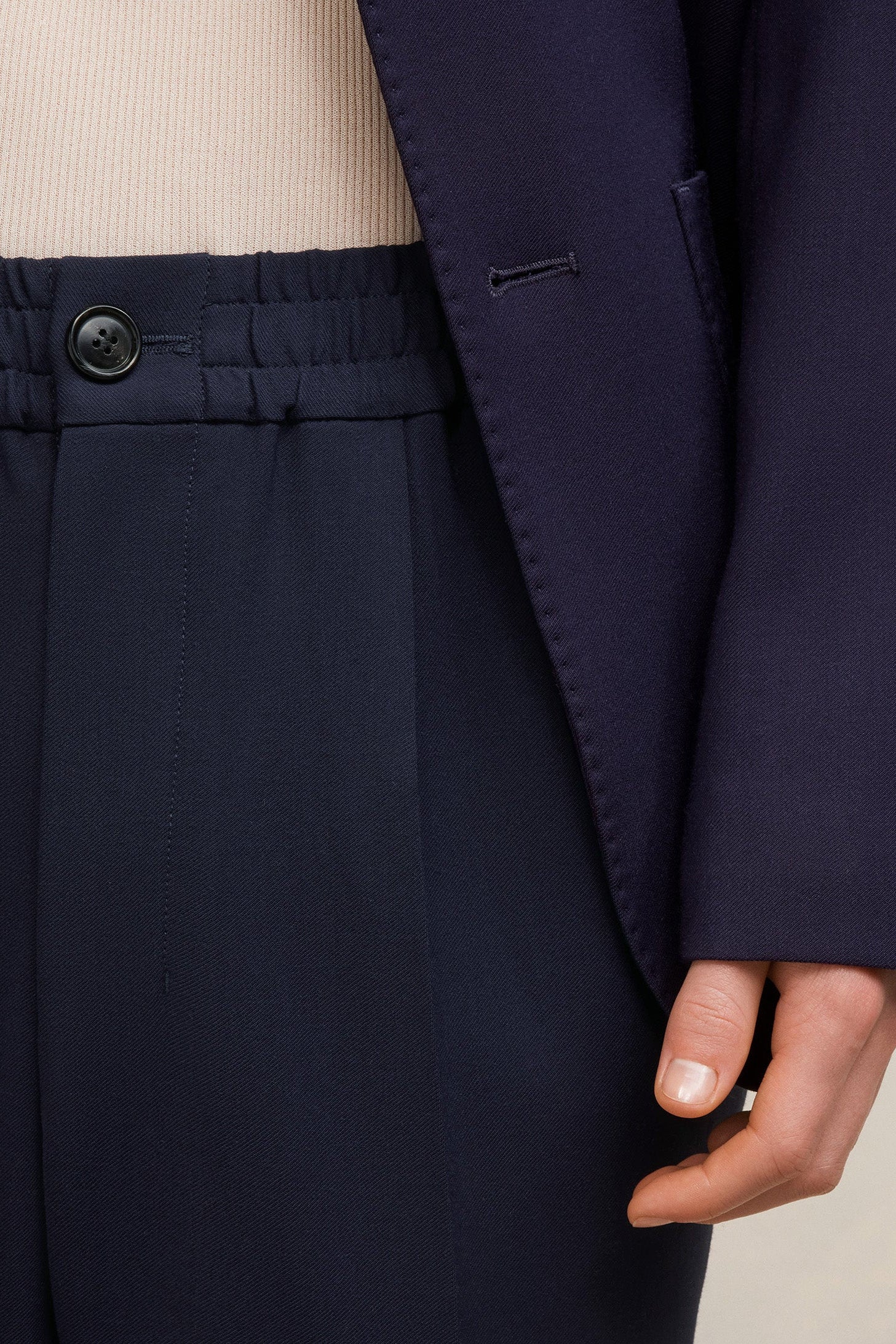 Pantalon court taille élastiquée en laine - Night Blue